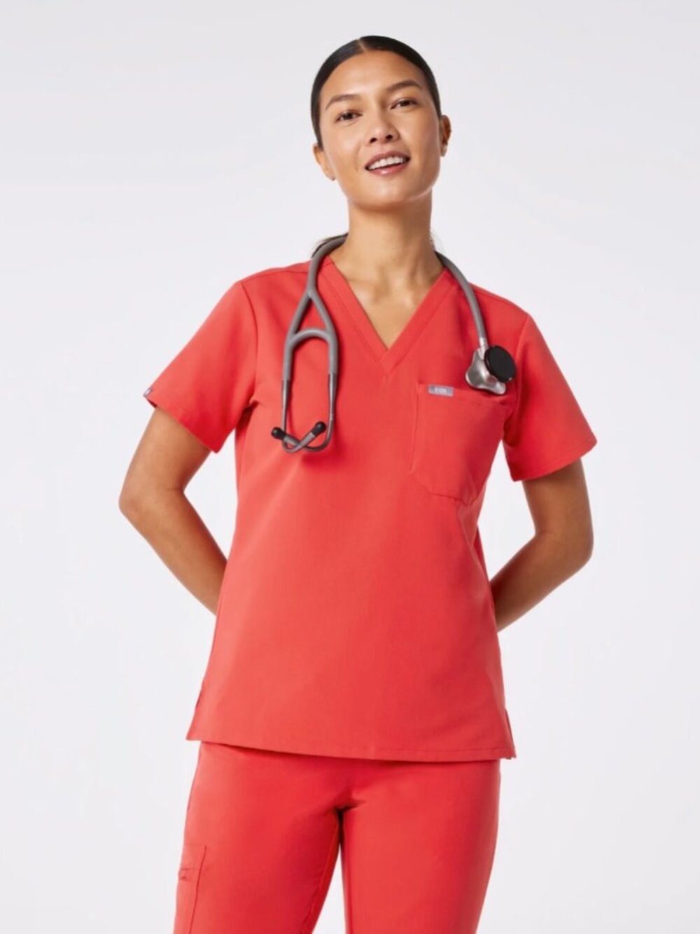 FIGS Catarina Scrub Top size M Hibiscus Orange Red $59